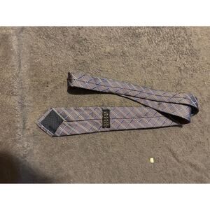 Mario Borelli Tie Mens One Size Gray Blue Geometric Silk Necktie Classic Pattern